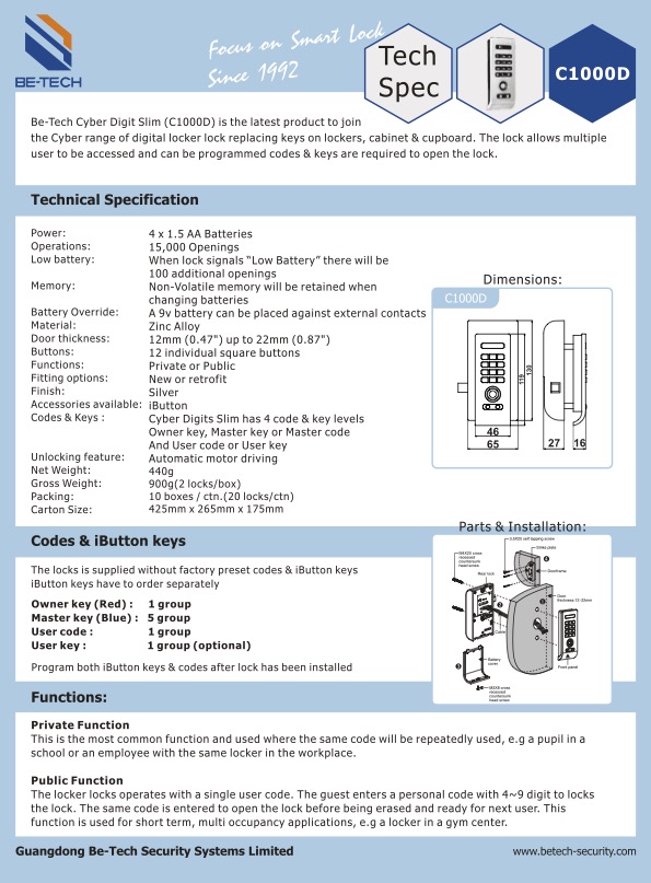 Cyber Digit Slim_CabinetLock_TechSpec_21Mar17_LR