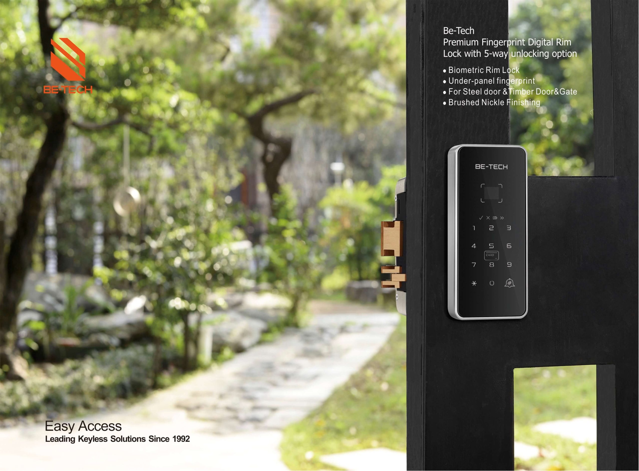 Be-Tech Premium Finger Print Digital Rim Lock With 5-Way Unlocking Option