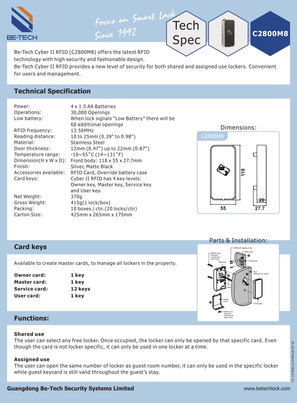 Cyber II RFID_CabinetLock_TechSpec_18Aug18
